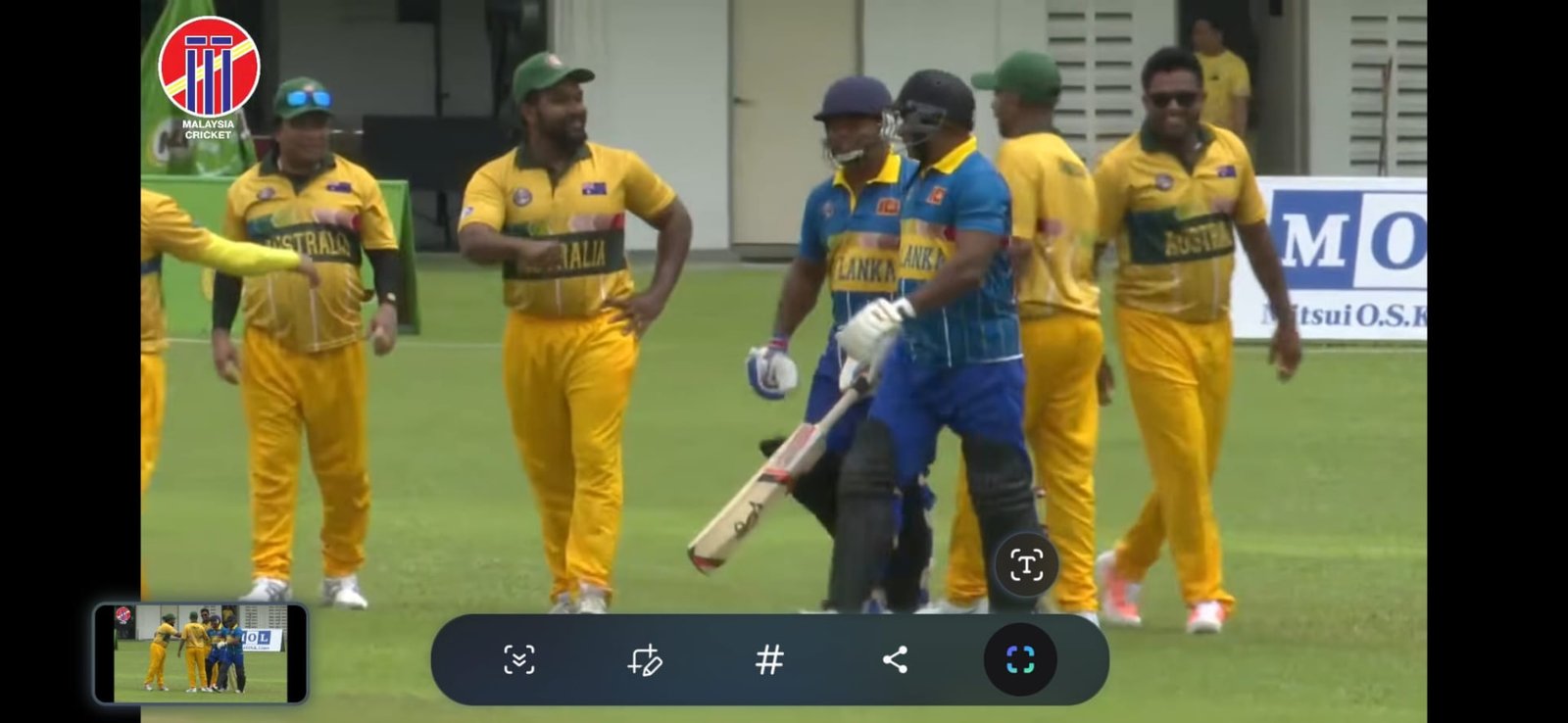 Cricket players meeting during a match